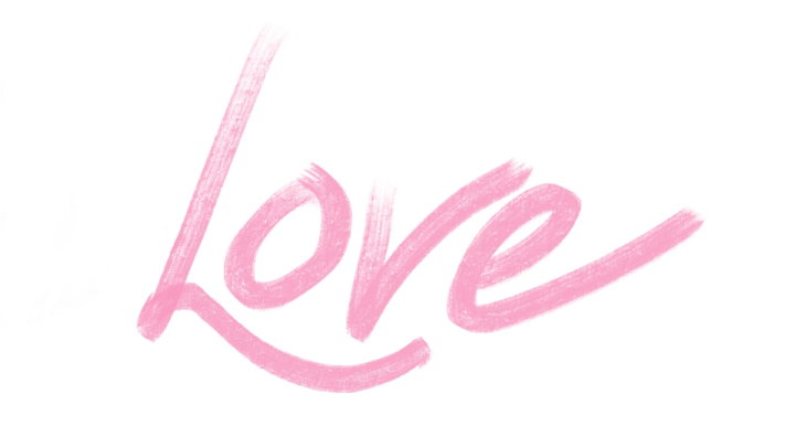 Love written in pink with white background